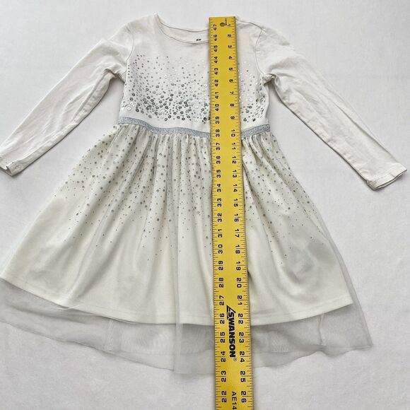 H&M Long Sleeve Sparkle Dress White Ivory Cotton Holiday Christmas Girls 5T/6 - Picture 7 of 9